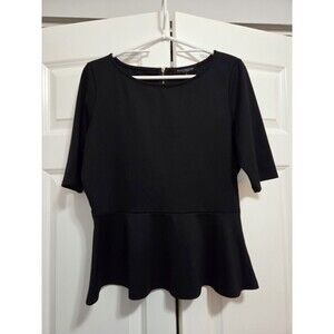 Green Envelope Women’s Peplum Blouse Black 3/4 Length Sleeve, Large
